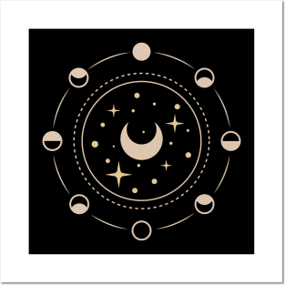 Minimalist line art astrology design with moon phases Posters and Art